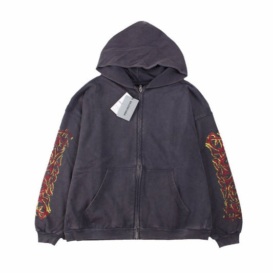 BALENCIAGA Zip-up Hoodie Washed - Grey Unisex Streetwear Limited Edition