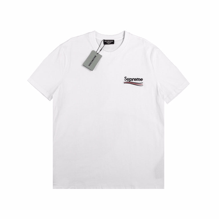 BALENCIAGA - Supreme Red S T-shirt White - Black Unisex Streetwear Limited Edition - The BALENCIAGA x SUPREME RED BLACK S T-SHIRT WHITE - REPLICA is a bold fusion