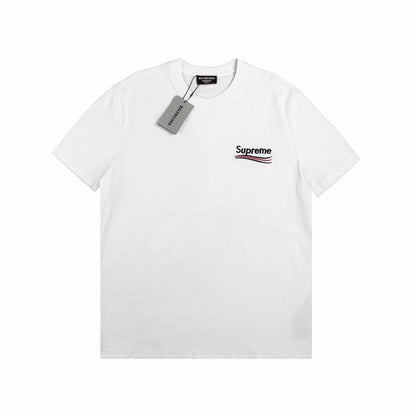 BALENCIAGA - Supreme Red S T-shirt White - Black Unisex Streetwear Limited Edition - The BALENCIAGA x SUPREME RED BLACK S T-SHIRT WHITE - REPLICA is a bold fusion