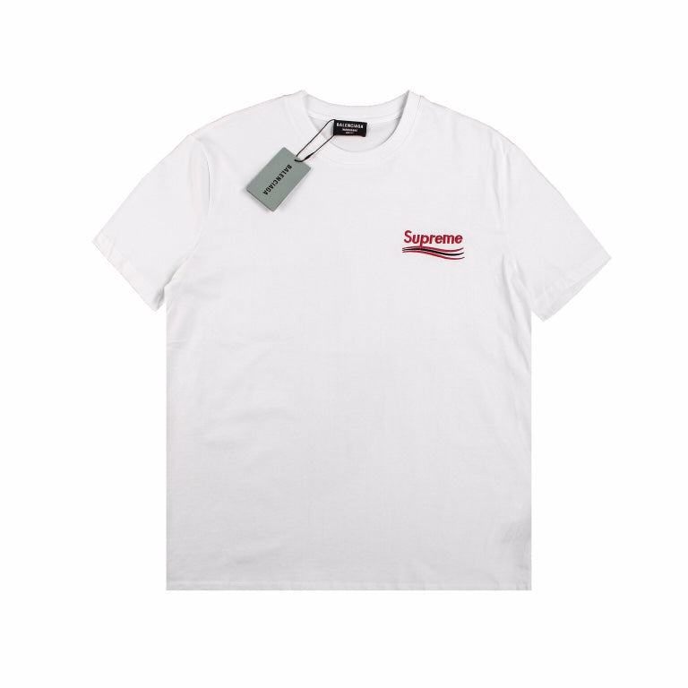 BALENCIAGA - Supreme Red S T-shirt - White Unisex Streetwear Limited Edition - The BALENCIAGA x SUPREME RED S T-SHIRT WHITE - REPLICA is the ultimate fusion of