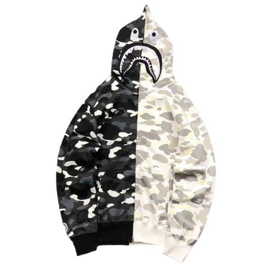 BAPE City Camo Half Shark Full Zip Hoodie White - - Black Unisex Streetwear Limited Edition