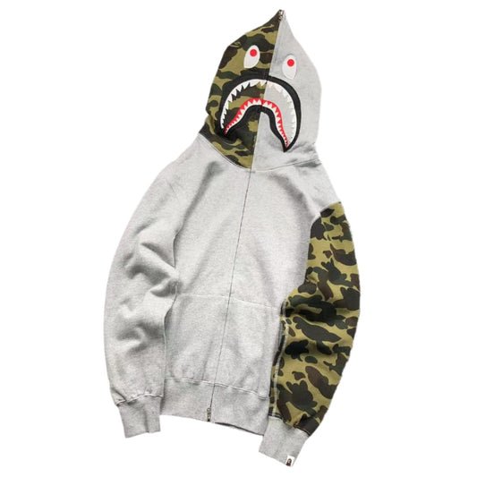 BAPE Camo Full Zip Hoodie Grey - Green Unisex Streetwear Limited Edition