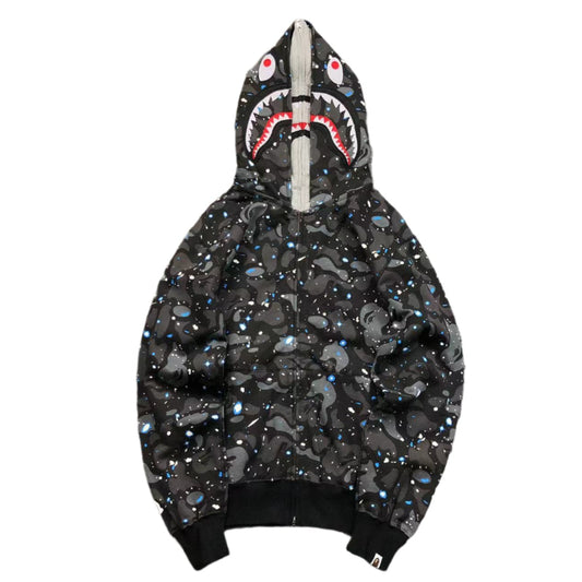 BAPE Space Camo Double Shark Full Zip Hoodie - Black Unisex Streetwear Limited Edition