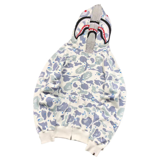 BAPE Space Camo Double Shark Full Zip Hoodie - White Unisex Streetwear Limited Edition