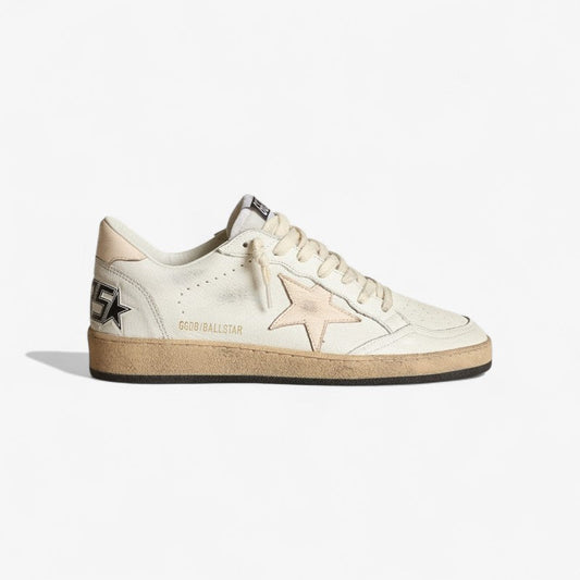 Ball Star Ltd In Nappa Bianca Con Stella In Nappa Color Salmone Sneakers - White Unisex Streetwear Limited Edition