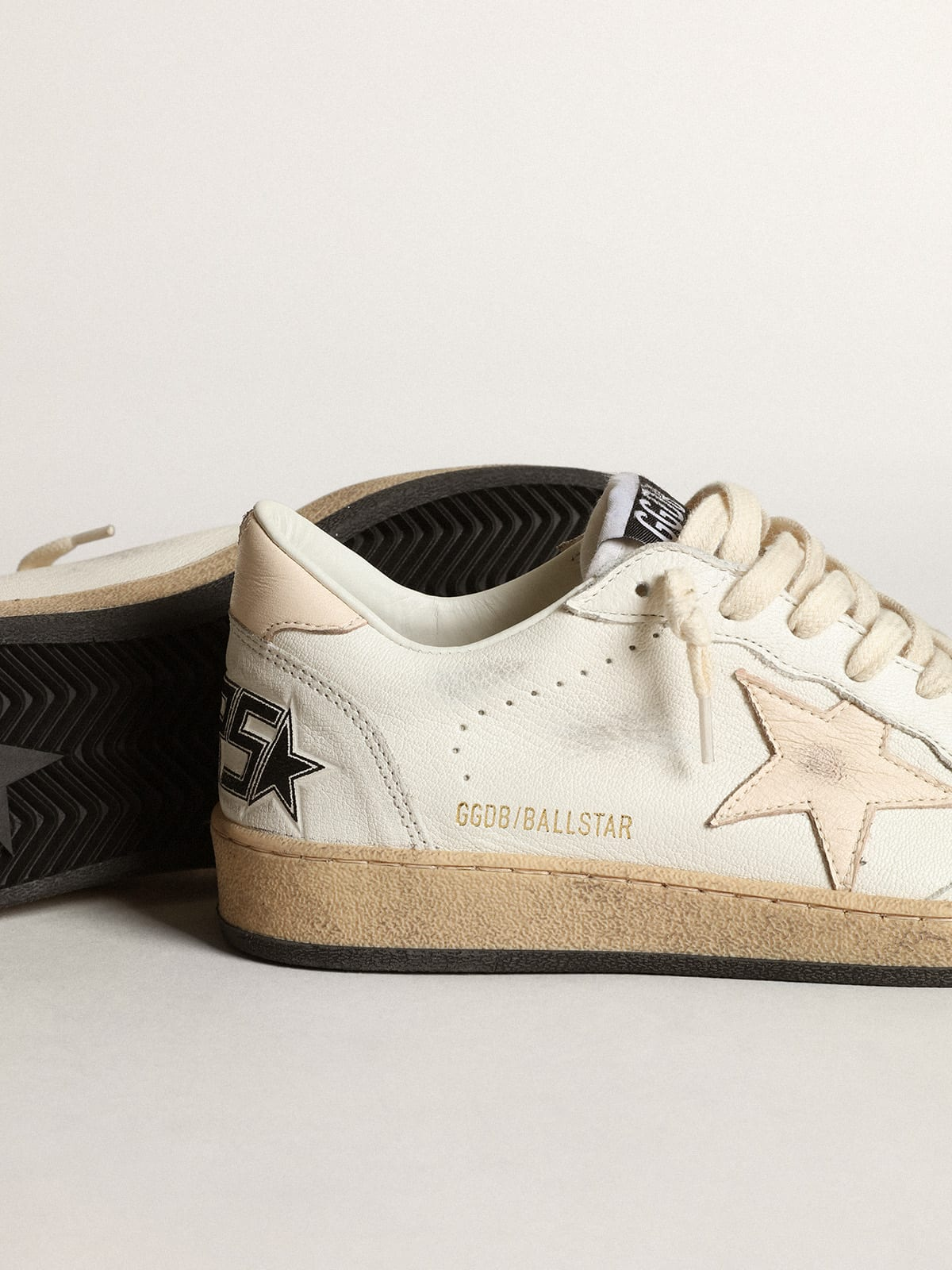 Ball Star Ltd In Nappa Bianca Con Stella In Nappa Color Salmone Sneakers - White Unisex Streetwear Limited Edition