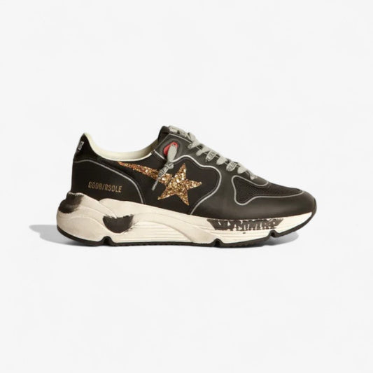 Running Sole Sneakers With Glittery Gold Star - Black Unisex Streetwear Limited Edition