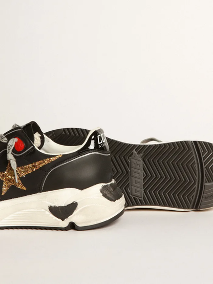 Running Sole Sneakers With Glittery Gold Star - Black Unisex Streetwear Limited Edition