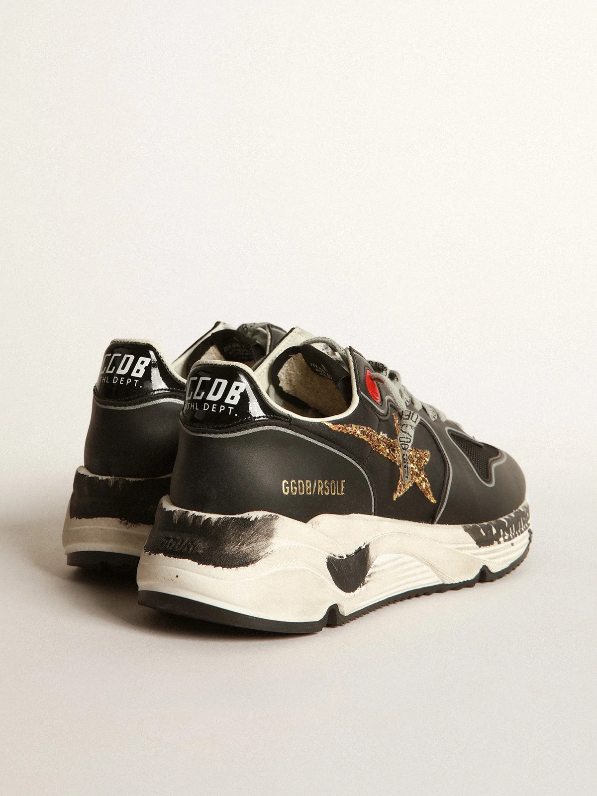 Running Sole Sneakers With Glittery Gold Star - Black Unisex Streetwear Limited Edition