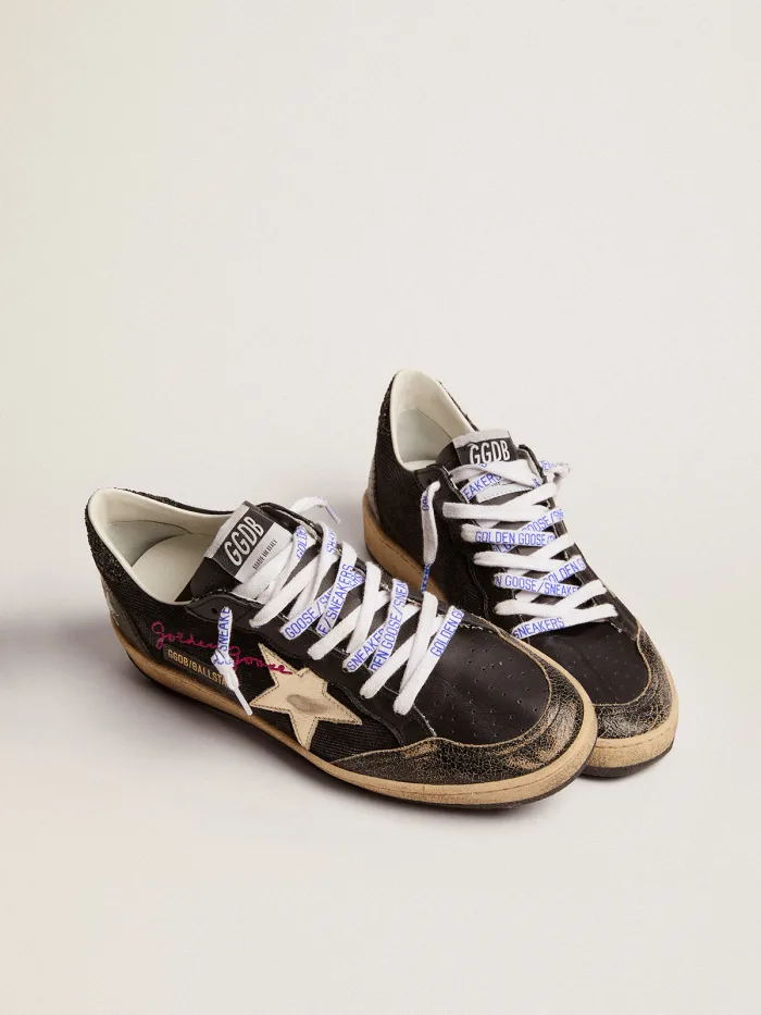 Canvas Ball Star Sneakers With Platinum-colored Star - Black Unisex Streetwear Limited Edition