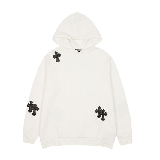 CHROME Hearts Cross Patch Hoodie White - Black Unisex Streetwear Limited Edition