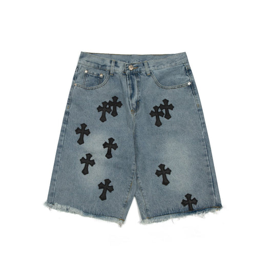 CHROME Hearts Cross Patch Jorts Washed Denim - Black Unisex Streetwear Limited Edition