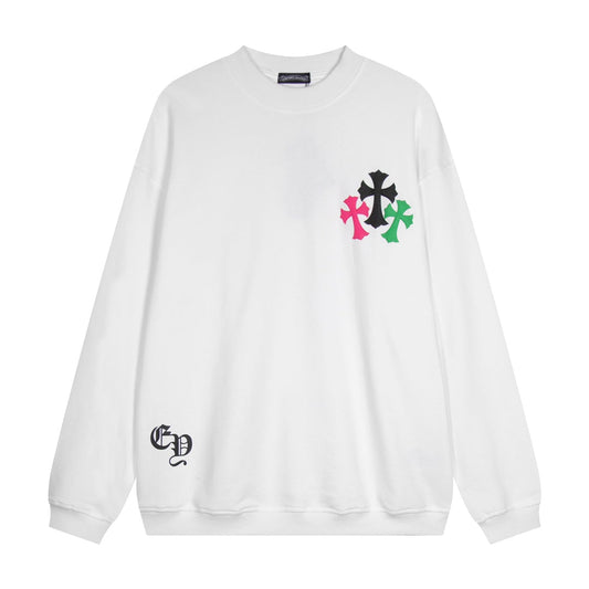 CHROME Hearts Colored Cross Horse Shoe Logo Sweatshirt - White Unisex Streetwear Limited Edition