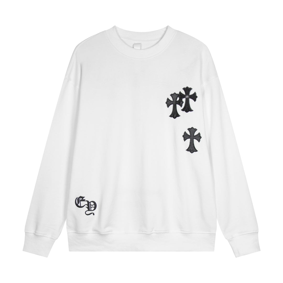 CHROME Hearts Cross Patch Sweatshirt - White Unisex Streetwear Limited Edition