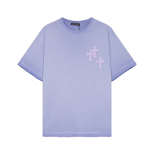 CHROME Hearts Cross Patch T-shirt Washed Light - Blue Unisex Streetwear Limited Edition