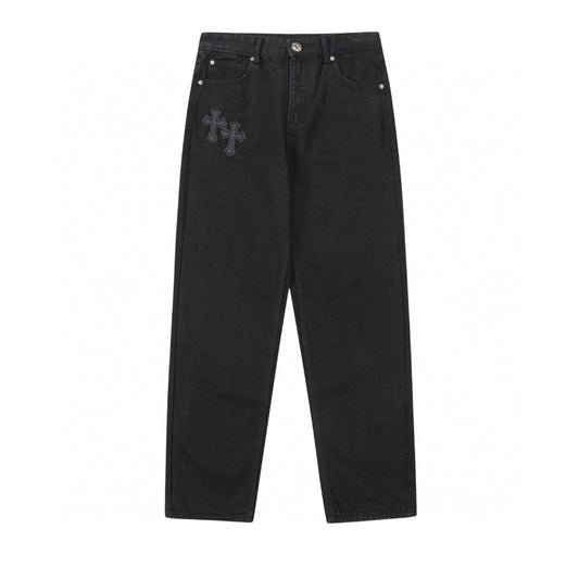 CHROME Hearts Double Cross Jeans - Black Unisex Streetwear Limited Edition
