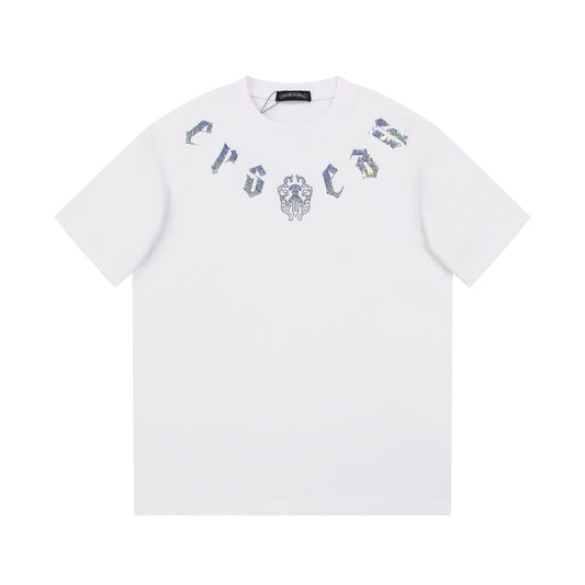 CHROME Hearts Glitter Graphic T-shirt - White Unisex Streetwear Limited Edition