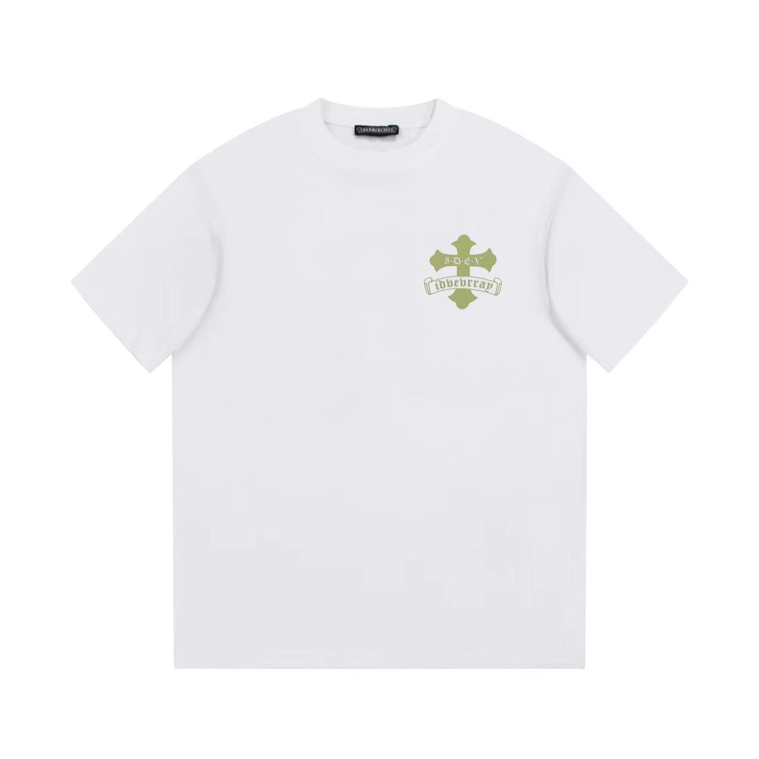 CHROME Hearts Golden Cross Logo T-shirt - White Unisex Streetwear Limited Edition