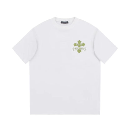 CHROME Hearts Golden Cross Logo T-shirt - White Unisex Streetwear Limited Edition