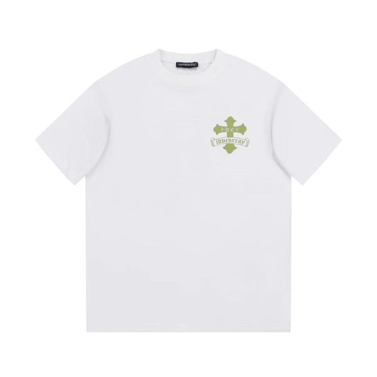 CHROME Hearts Golden Cross Logo T-shirt - White Unisex Streetwear Limited Edition