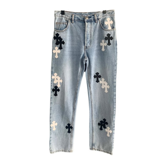 CHROME Hearts Grailed Jeans - Red Unisex Streetwear Limited Edition - The CHROME HEARTS GRAILED JEANS - REPLICA bring a bold, rebellious edge to your wardrobe,