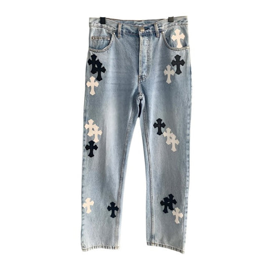 CHROME Hearts Grailed Jeans - Red Unisex Streetwear Limited Edition - The CHROME HEARTS GRAILED JEANS - REPLICA bring a bold, rebellious edge to your wardrobe,