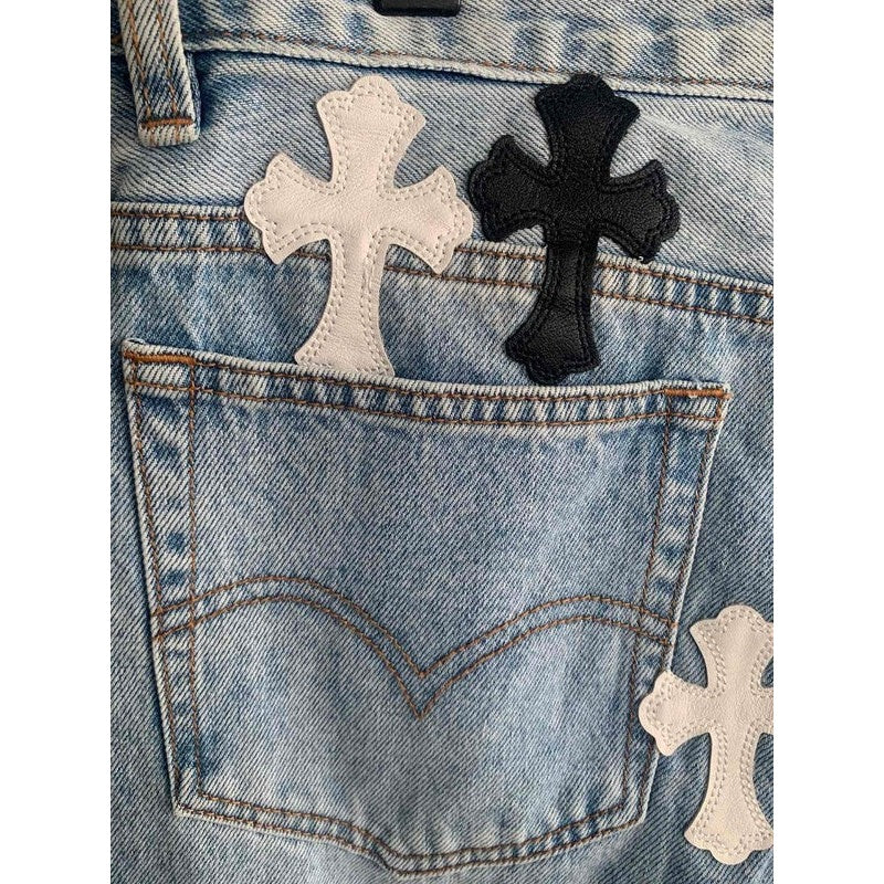 CHROME Hearts Grailed Jeans - Red Unisex Streetwear Limited Edition - The CHROME HEARTS GRAILED JEANS - REPLICA bring a bold, rebellious edge to your wardrobe,