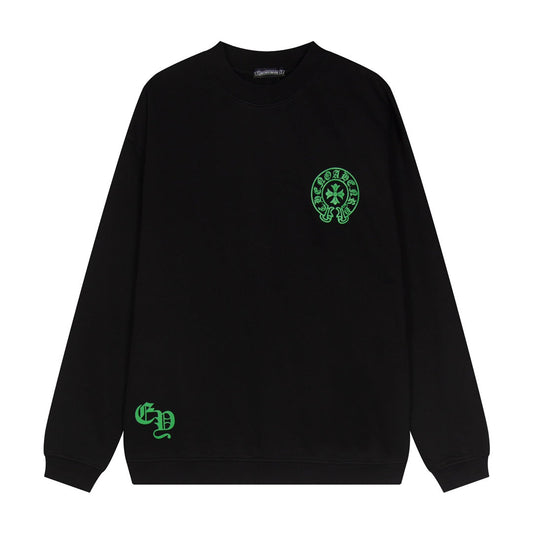 CHROME Hearts Green Horse Shoe Logo Sweatshirt - Black Unisex Streetwear Limited Edition