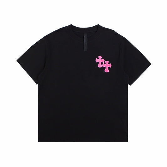 CHROME Hearts Horse Shoe Logo T-shirt Pink - Black Unisex Streetwear Limited Edition - The CHROME HEARTS HORSE SHOE LOGO T-SHIRT BLACK PINK - REPLICA delivers bold luxury streetwear