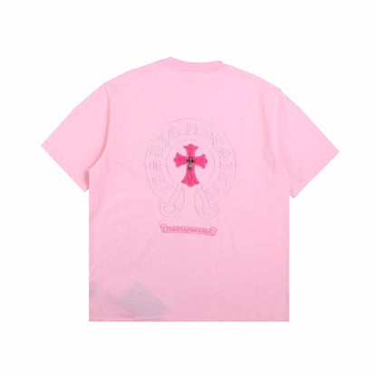 CHROME Hearts Horse Shoe Logo T-shirt - Pink Unisex Streetwear Limited Edition - The CHROME HEARTS HORSE SHOE LOGO T-SHIRT PINK - REPLICA delivers bold luxury streetwear aesthetics