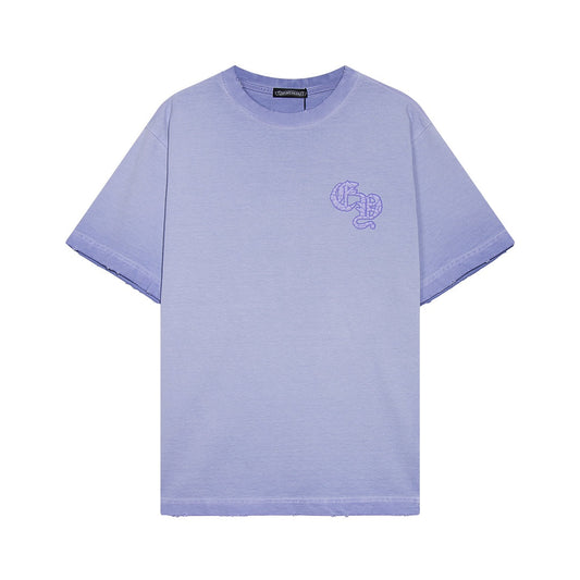 CHROME Hearts Horse Shoe Logo T-shirt Washed Light - Blue Unisex Streetwear Limited Edition