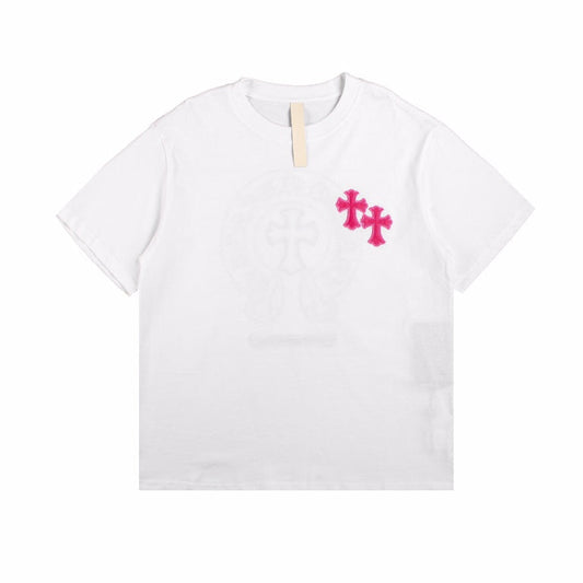 CHROME Hearts Horse Shoe Logo T-shirt Pink - White Unisex Streetwear Limited Edition - The CHROME HEARTS HORSE SHOE LOGO T-SHIRT WHITE PINK - REPLICA is the perfect fusion