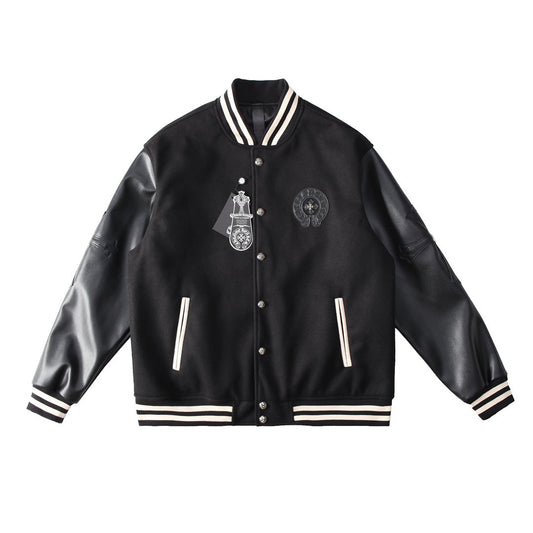 CHROME Hearts Horse Shoe Logo Varsity Jacket - Black Unisex Streetwear Limited Edition