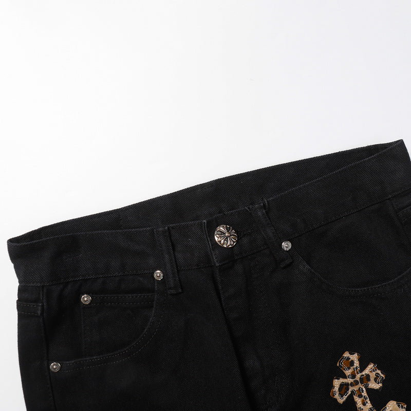 CHROME Hearts Jeans Green Leopard - Black Unisex Streetwear Limited Edition - The CHROME HEARTS JEANS BLACK GREEN LEOPARD - REPLICA take bold streetwear to the next