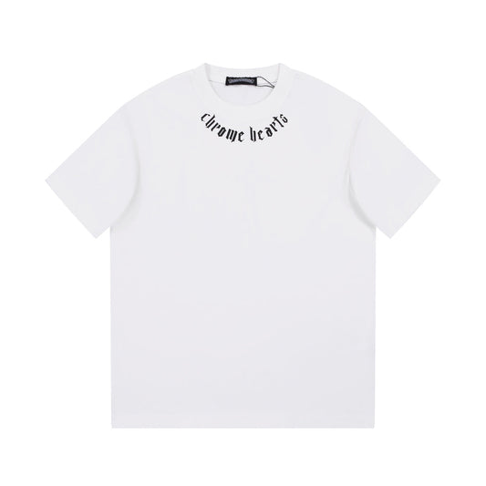CHROME Hearts Logo Collar T-shirt - White Unisex Streetwear Limited Edition