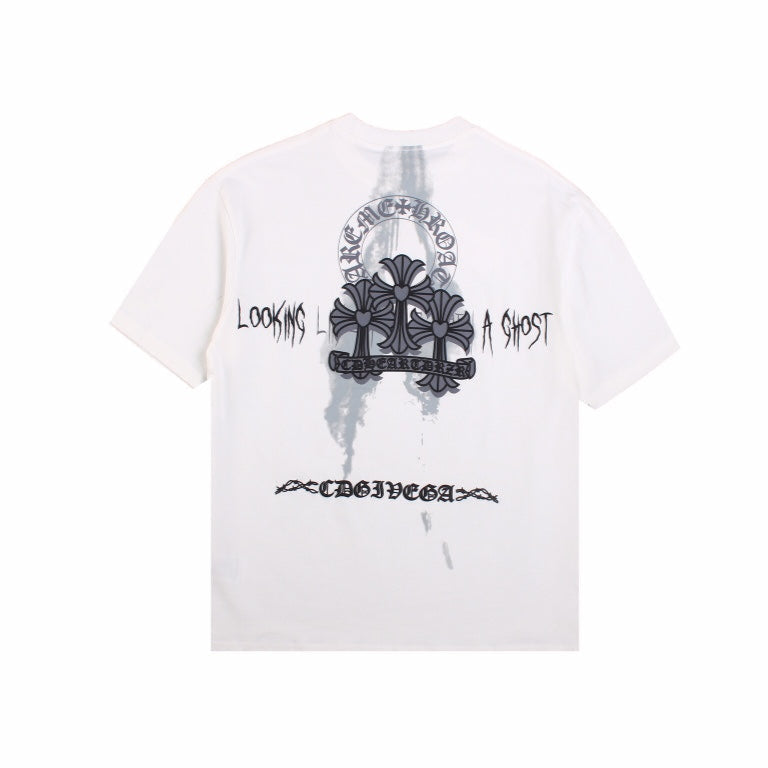 CHROME Hearts 'looking Like A Ghost' T-shirt - White Unisex Streetwear Limited Edition - The CHROME HEARTS 'LOOKING LIKE A GHOST' T-SHIRT WHITE - REPLICA is a bold fusion