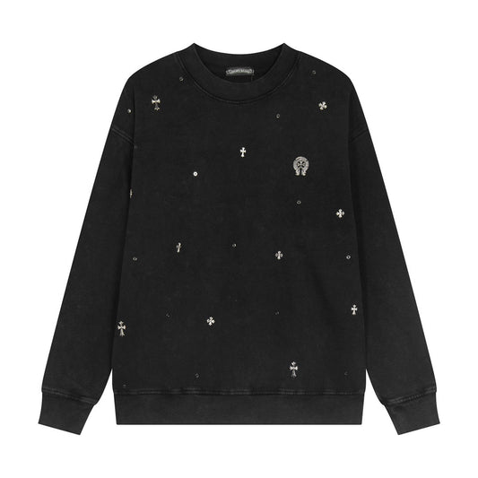 CHROME Hearts Metallic Cross Sweatshirt - Black Unisex Streetwear Limited Edition