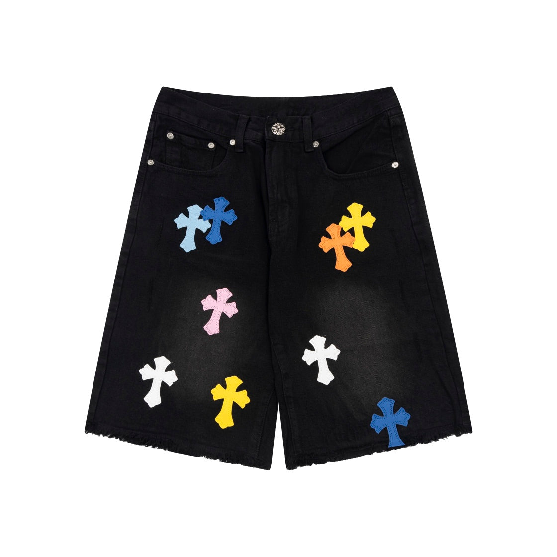 CHROME Hearts Multicolor Cross Patch Jorts Shorts - Black Unisex Streetwear Limited Edition
