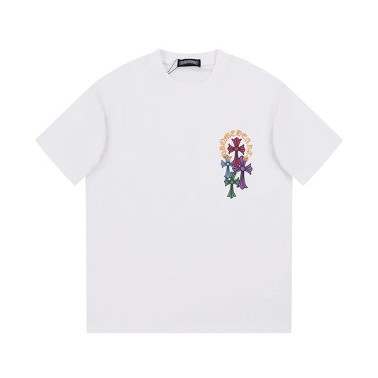 CHROME Hearts Multicolor Horse Shoe Logo T-shirt - White Unisex Streetwear Limited Edition