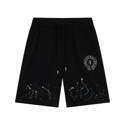 CHROME Hearts Paint Drip Shorts - Black Unisex Streetwear Limited Edition