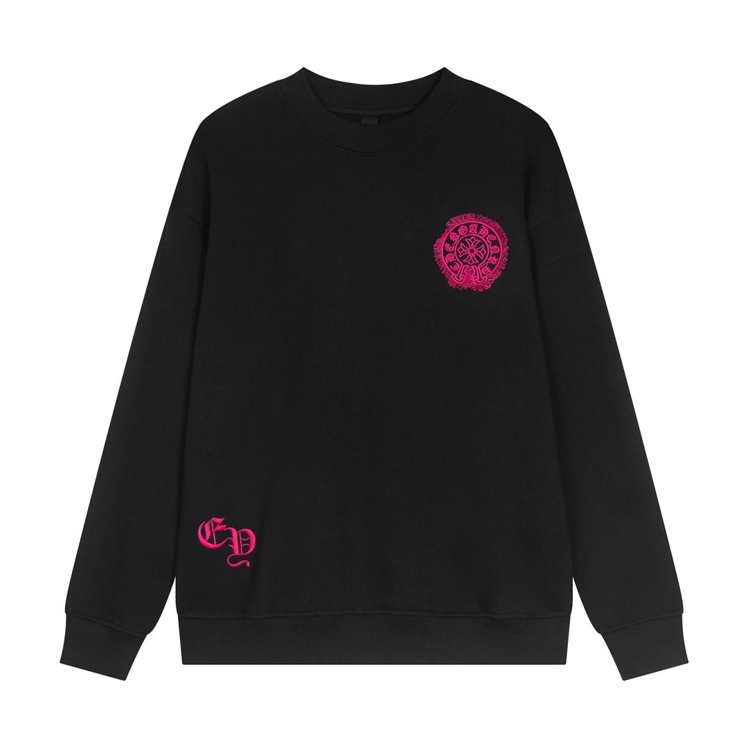 CHROME Hearts Pink Horse Shoe Logo Sweatshirt - Black Unisex Streetwear Limited Edition
