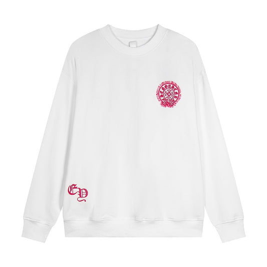 CHROME Hearts Pink Horse Shoe Logo Sweatshirt - White Unisex Streetwear Limited Edition