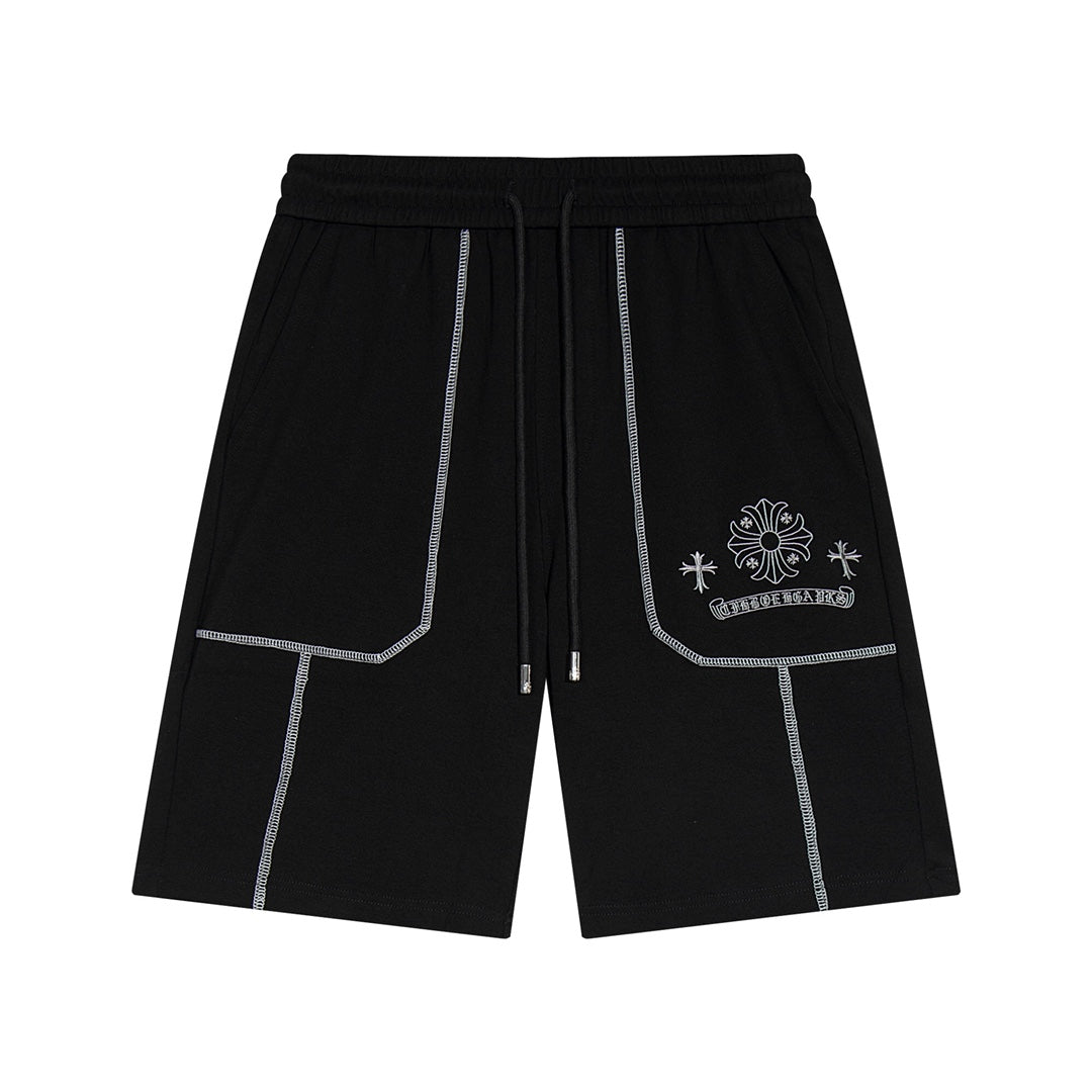 CHROME Hearts White Embroidery Shorts - Black Unisex Streetwear Limited Edition