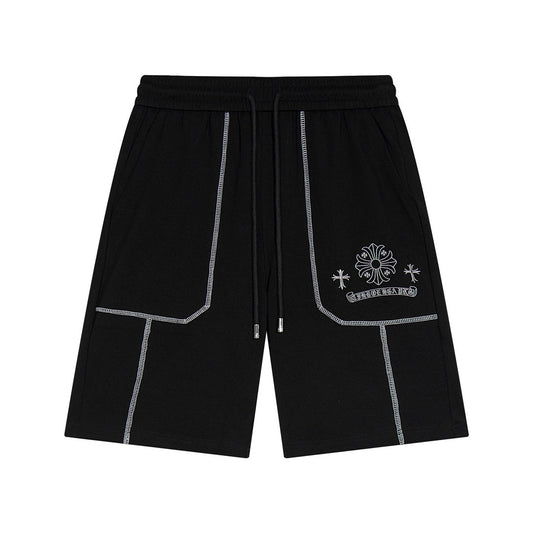 CHROME Hearts White Embroidery Shorts - Black Unisex Streetwear Limited Edition