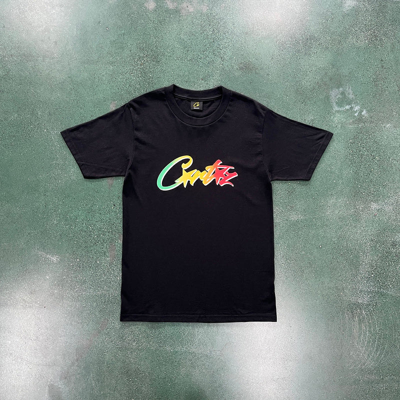 CORTEIZ Allstarz T-shirt Rasta Gradient - Black Unisex Streetwear Limited Edition - The CORTEIZ ALLSTARZ T-SHIRT BLACK RASTA GRADIENT - REPLICA combines minimalist style with bold visual