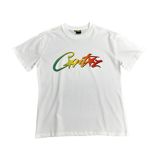 CORTEIZ Allstarz T-shirt Rasta Gradient - White Unisex Streetwear Limited Edition - The CORTEIZ ALLSTARZ T-SHIRT WHITE RASTA GRADIENT - REPLICA is a vibrant fusion of streetwear