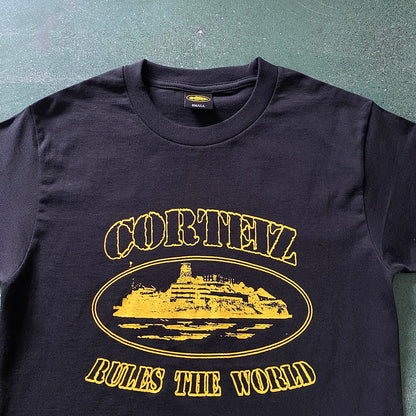 CORTEIZ Og Alcatraz Tee Yellow T-Shirt - Black Unisex Streetwear Limited Edition - The CORTEIZ OG ALCATRAZ TEE BLACK YELLOW - REPLICA is a standout piece that combines