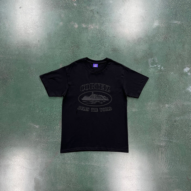 CORTEIZ Og Alcatraz Tee Triple T-Shirt - Black Unisex Streetwear Limited Edition - The CORTEIZ OG ALCATRAZ TEE TRIPLE BLACK - REPLICA embodies sleek streetwear style with a