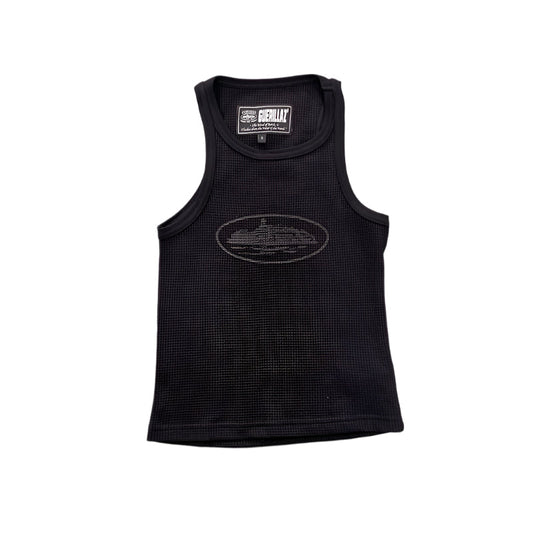 CORTEIZ Rtw Og Women's Alcatraz Tank Top On - Black Unisex Streetwear Limited Edition - The CORTEIZ RTW OG WOMEN'S ALCATRAZ TANK TOP BLACK ON BLACK - REPLICA exudes sleek