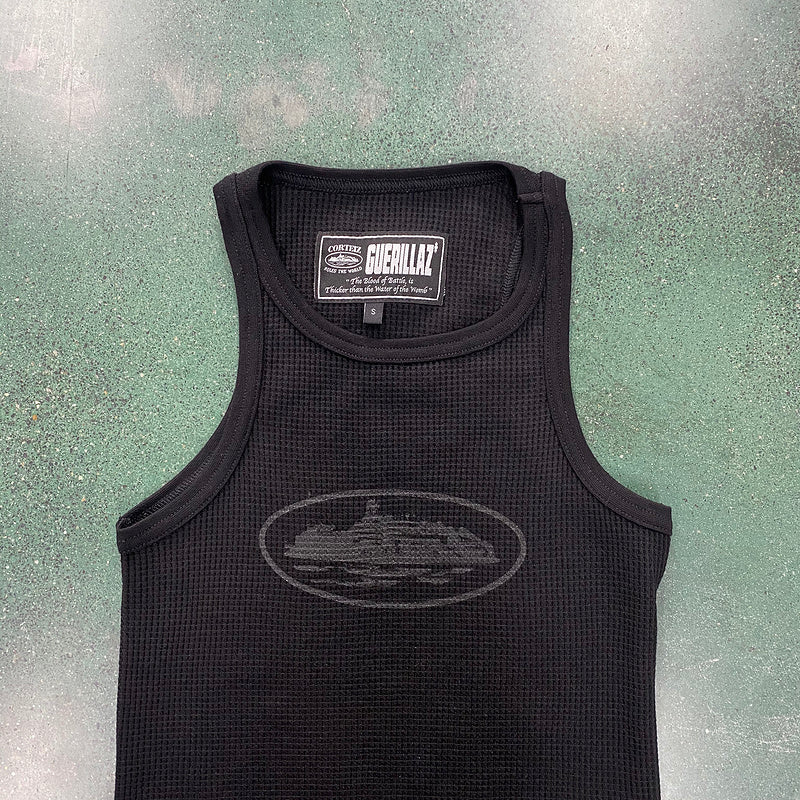 CORTEIZ Rtw Og Women's Alcatraz Tank Top On - Black Unisex Streetwear Limited Edition - The CORTEIZ RTW OG WOMEN'S ALCATRAZ TANK TOP BLACK ON BLACK - REPLICA exudes sleek
